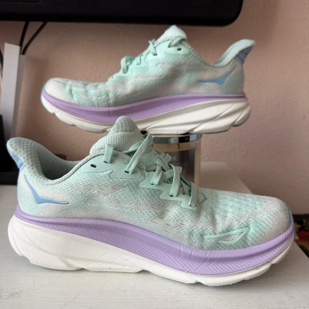 Hoka Clifton 9 Running Shoes Women's Size 6.5B Sunlit Ocean/Lilac Mist Mesh - Picture 2 of 8
